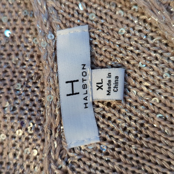 H by Halston sz XL Sequined Sparkling Bling V-Neck Sweater - Champagne Tan - Picture 5 of 6